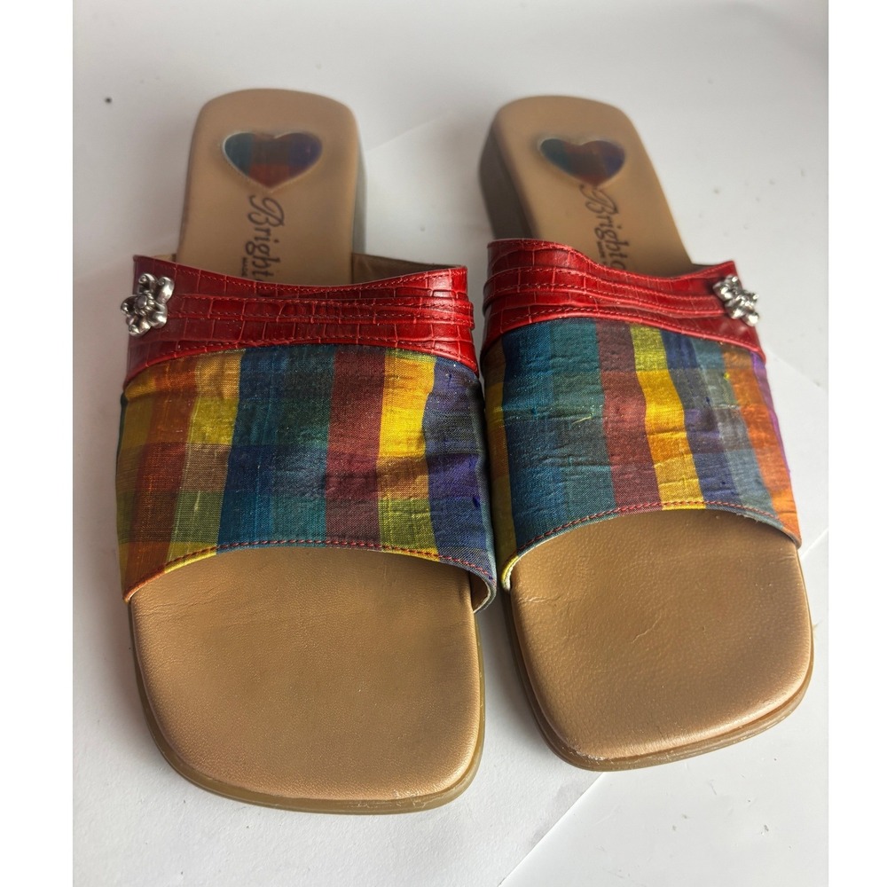 Brighton Belize Multicolor Plaid Red Slide Sandals Womens 6.5 Italy